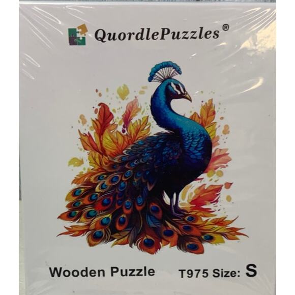 New NIB Quordle Puzzles Striking Peacock Wooden Jigsaw Puzzle 70+ Pieces - Picture 1 of 3